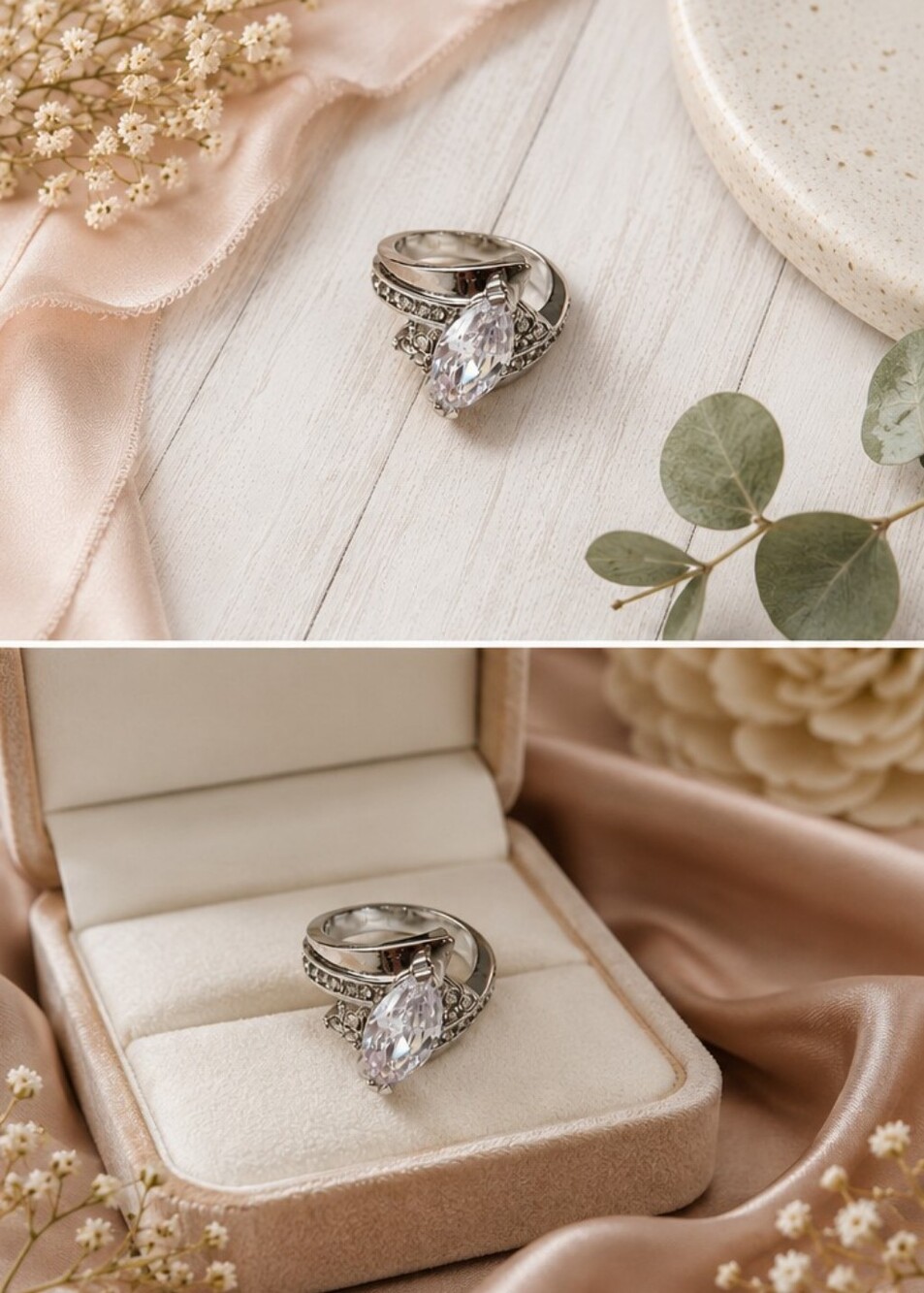 Silver Marquise Crystal Ring - Elegant Women's Jewelry